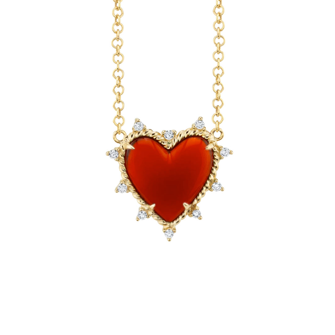 The Last LinePetite Diamond and Carnelian Heart Twist Necklace