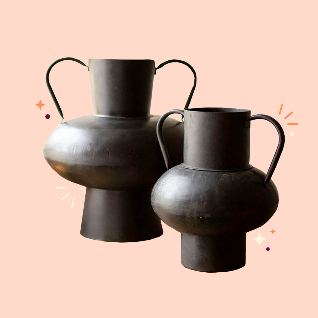 Jungalow Black Waxed Metal Vase Set