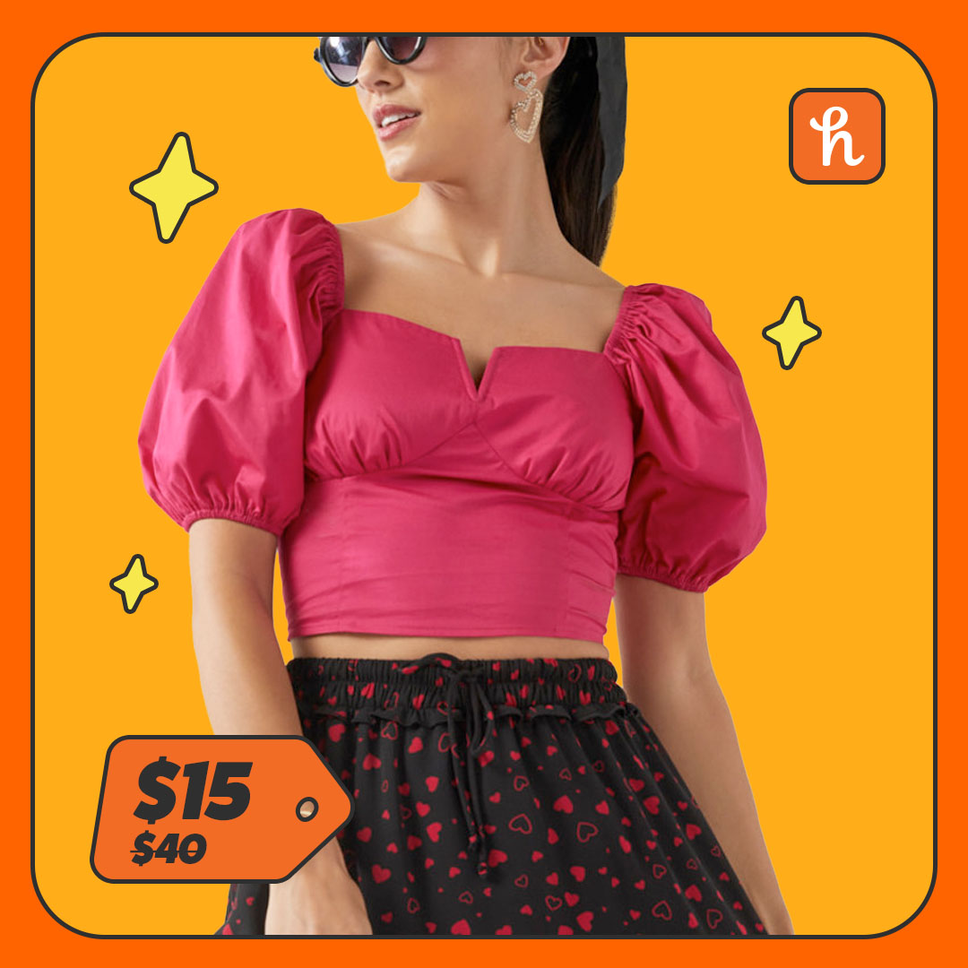 hot pink puff sleeve top 