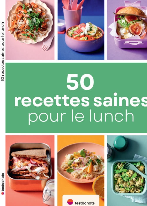 Couverture du guide pratique '50 recettes saines pour le lunch'