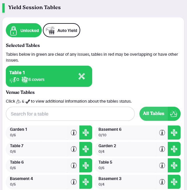 Pick Tables through Auto Yield