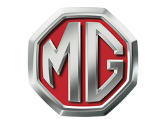 Logo of the MG car company, the letters MG within a silver octagon