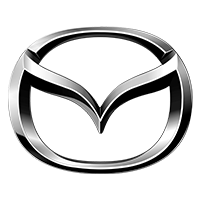 Mazda logo, a pair of silver wings shaped like a letter M in an silver oval