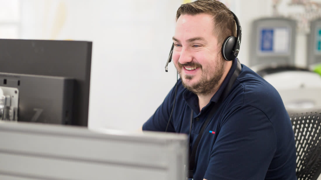 A customer service operator using a headset