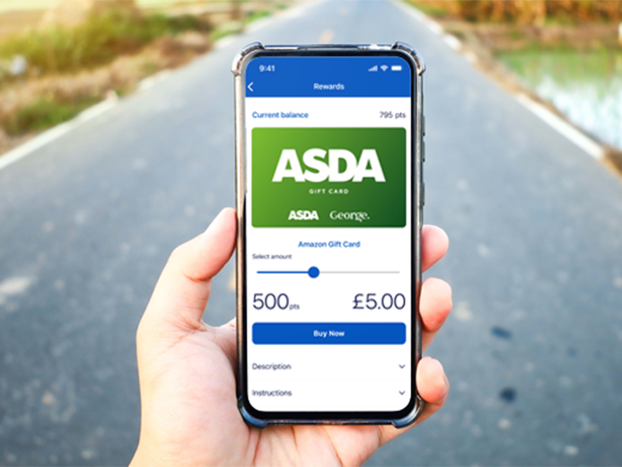Asda reward gift card within the Drive Smart app