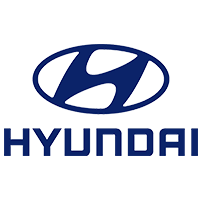 Logo of the Hyundai car company, a stylized slanted letter H in an oval with the word Hyundai below