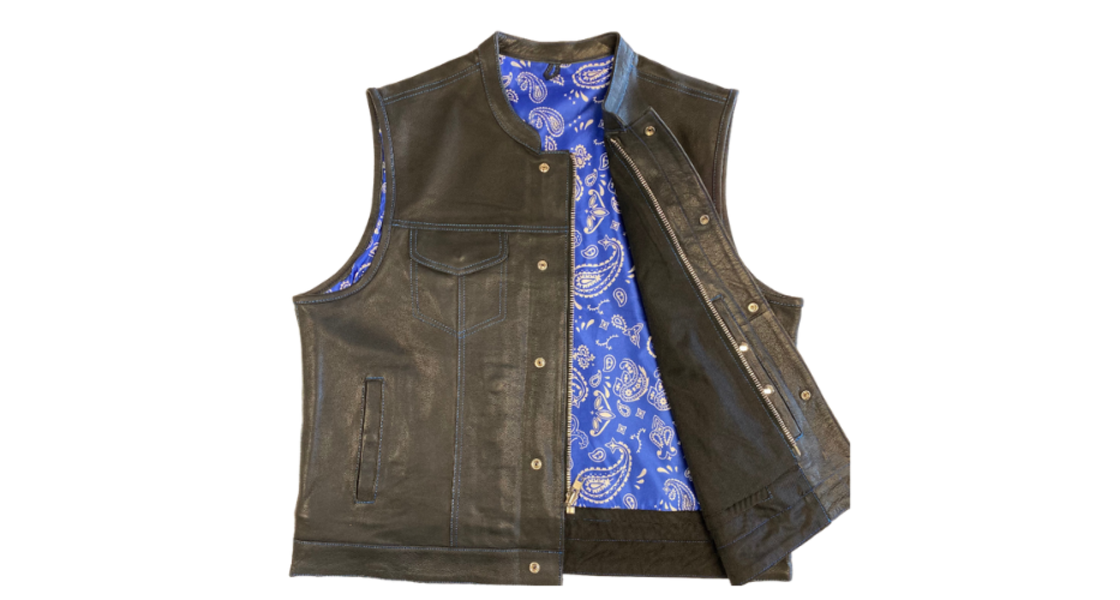 Men s Leather Vest in Blue Wilson Biker Gear