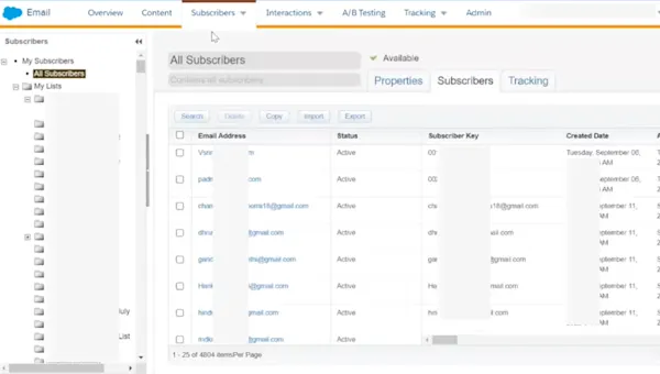 SFMC All Subscribers list view