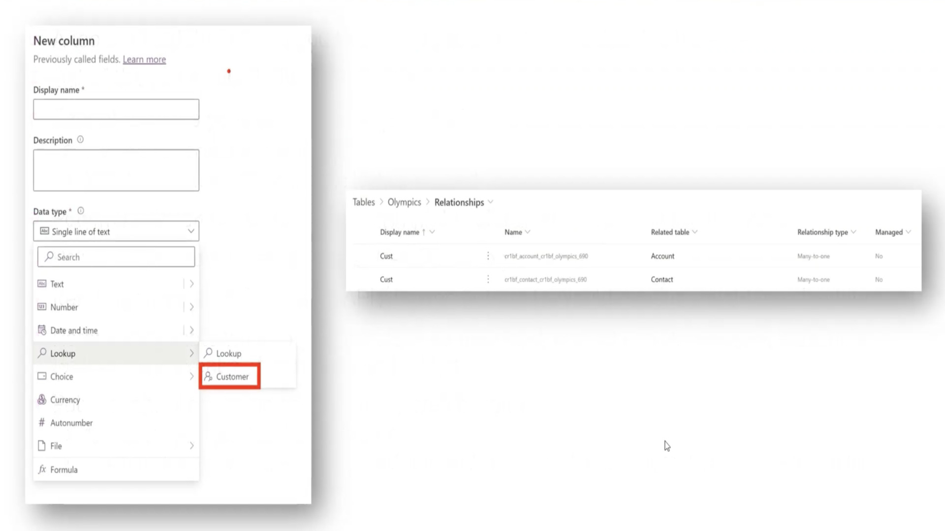 Dataverse polymorphic lookup customer field with Account and Contact relationships