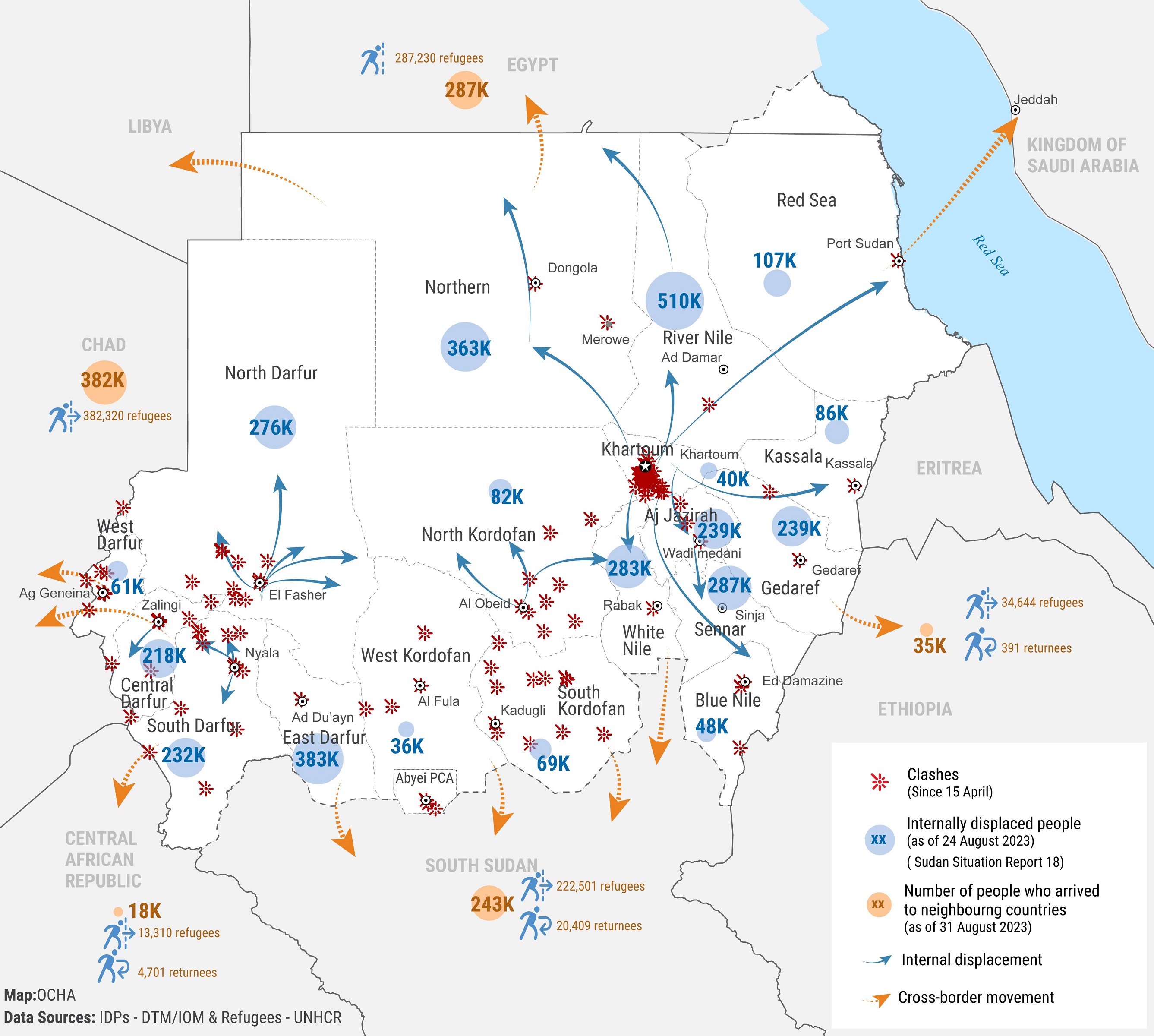 Sudan Sudan Humanitarian Update 31 August 2023 Digital Situation   09 SDN Displacement Clashes  Map FU 31082023 