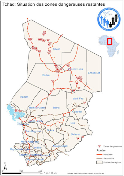Tchad: Situation des zones dangereuses restantes. Source : FSD