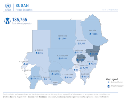 Sudan: Flood Snapshot as of 12 August 2020