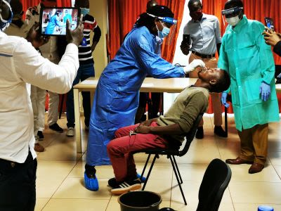 COVID-19 training with a nasopharyngeal sampling session