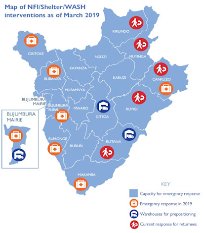 Carte des interventions d’urgence de l’OIM au mois de mars 2019