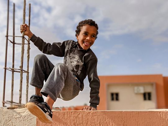 A displaced student in front of a primary health center met during a inter-agency monitoring mission to Ghadames (OCHA/Jennifer Bose Ratka)