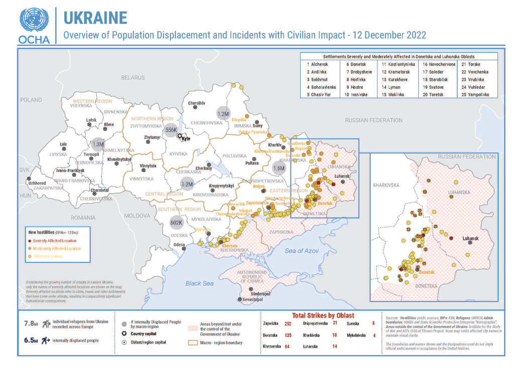 Overview of Population Displacement and Incidents with Civilian Impact, as of 12 December 2022