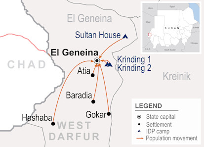Population movements in El Geneina, West Darfur, Sudan