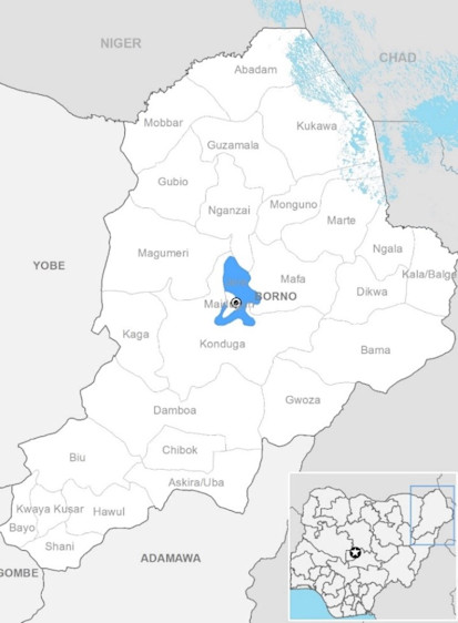 Borno State Map - Maiduguri highlight