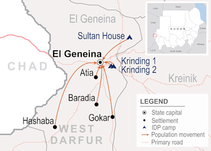 Displacement due to inter-communal fighting in El Geneina, West Darfur