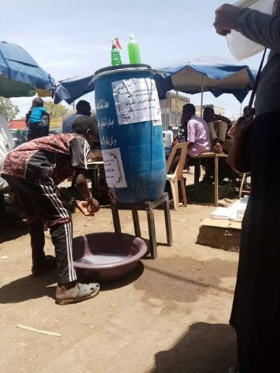 Mobile handwashing station in Khartoum, Sudan
