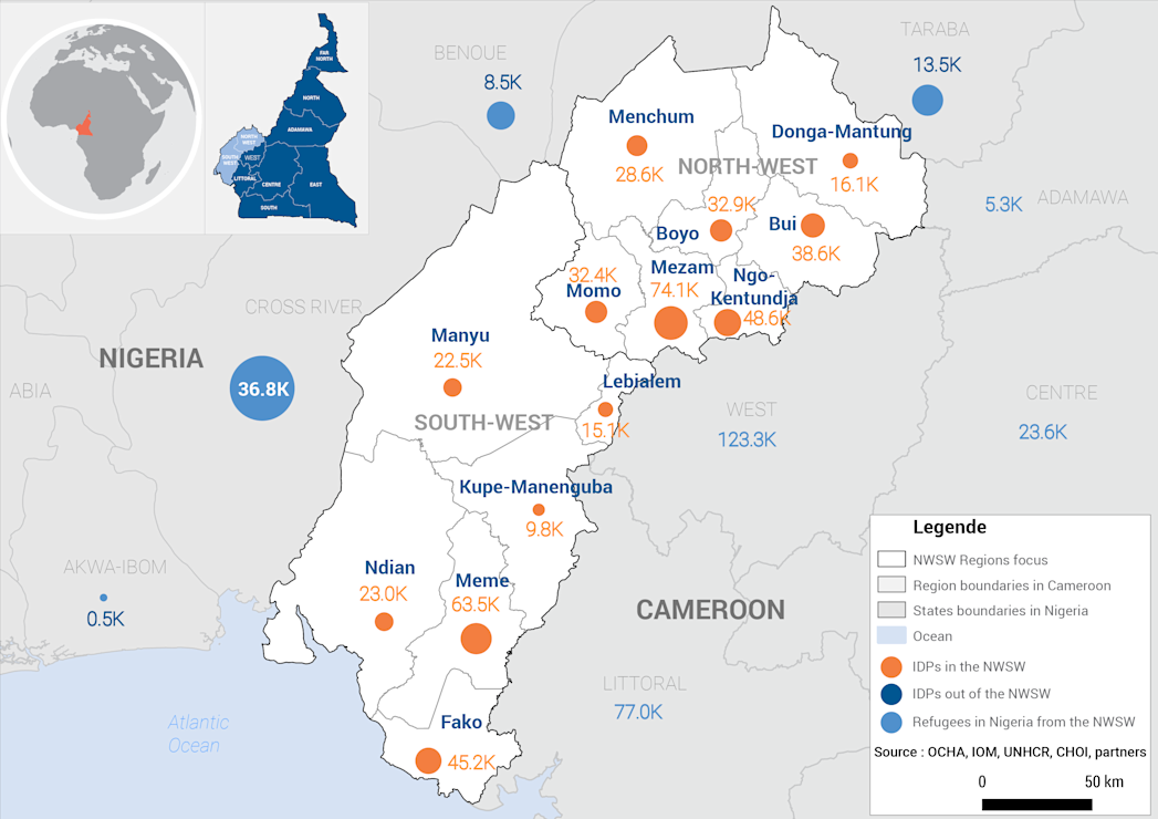 Map of IDP, Returnees and Refugees from the North-West and South-West Regions of Cameroon
