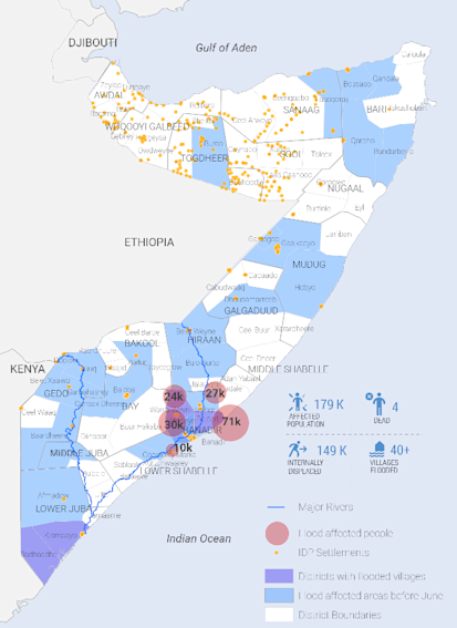 Qariirada Somaliya tusinaysa goobaha Fatahaadu dhawaa saamayeen. OCHA