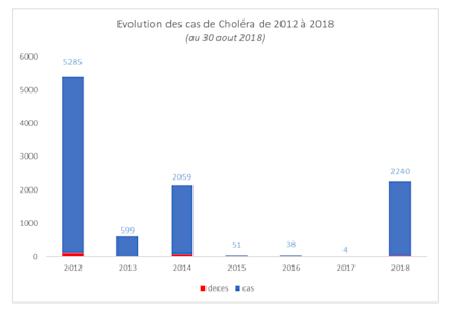 Niger : Evolutions des cas de choléra de 2012 à 2018