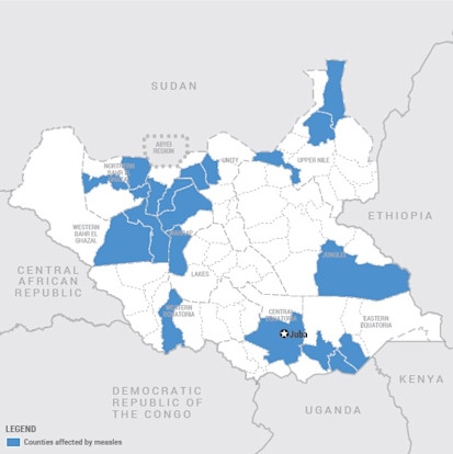 Map of counties affected by measles in 2019