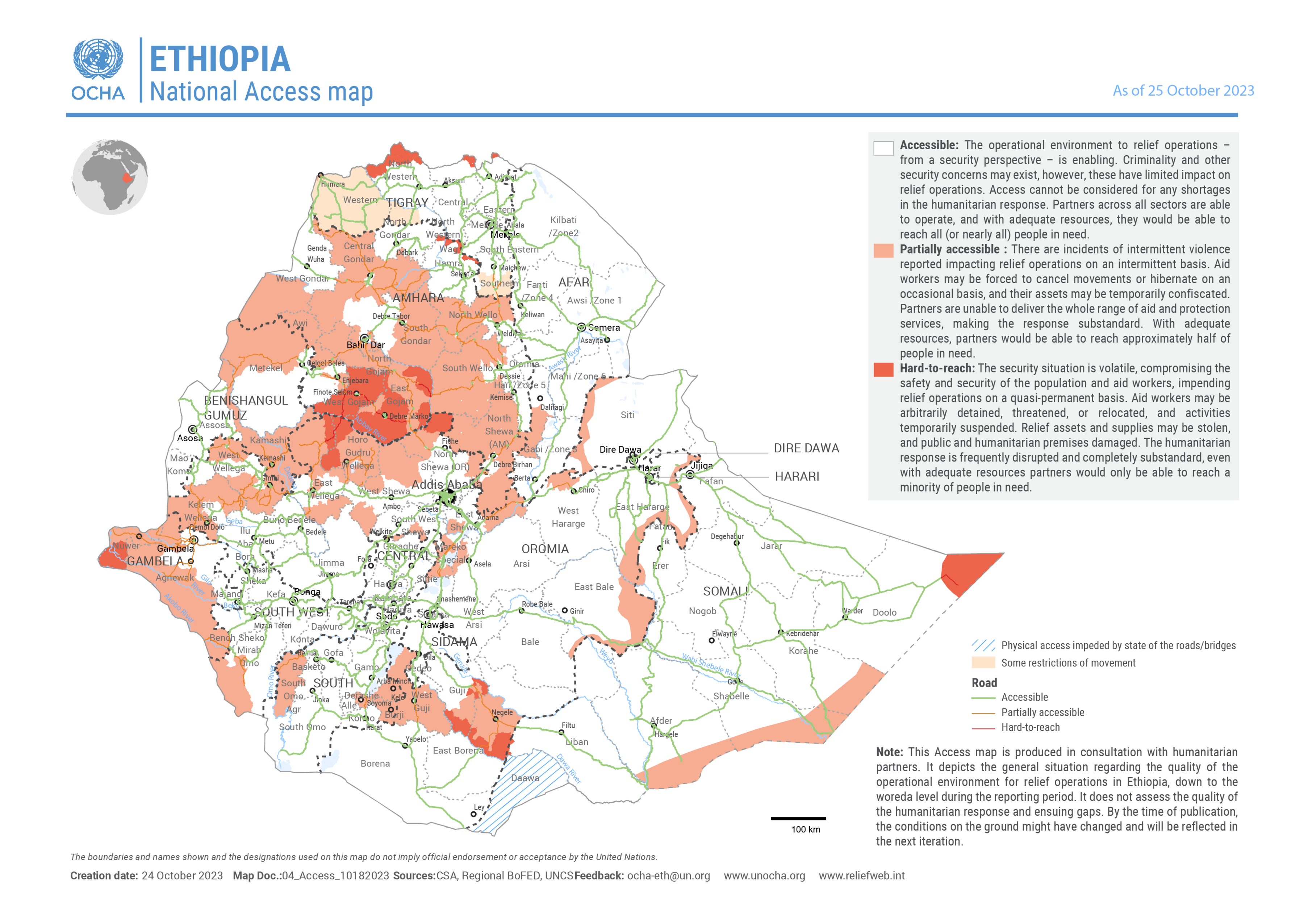 Ethiopia National Access Map Digital Situation Reports   OCHA Eth 231025 National Access Map Final 17  