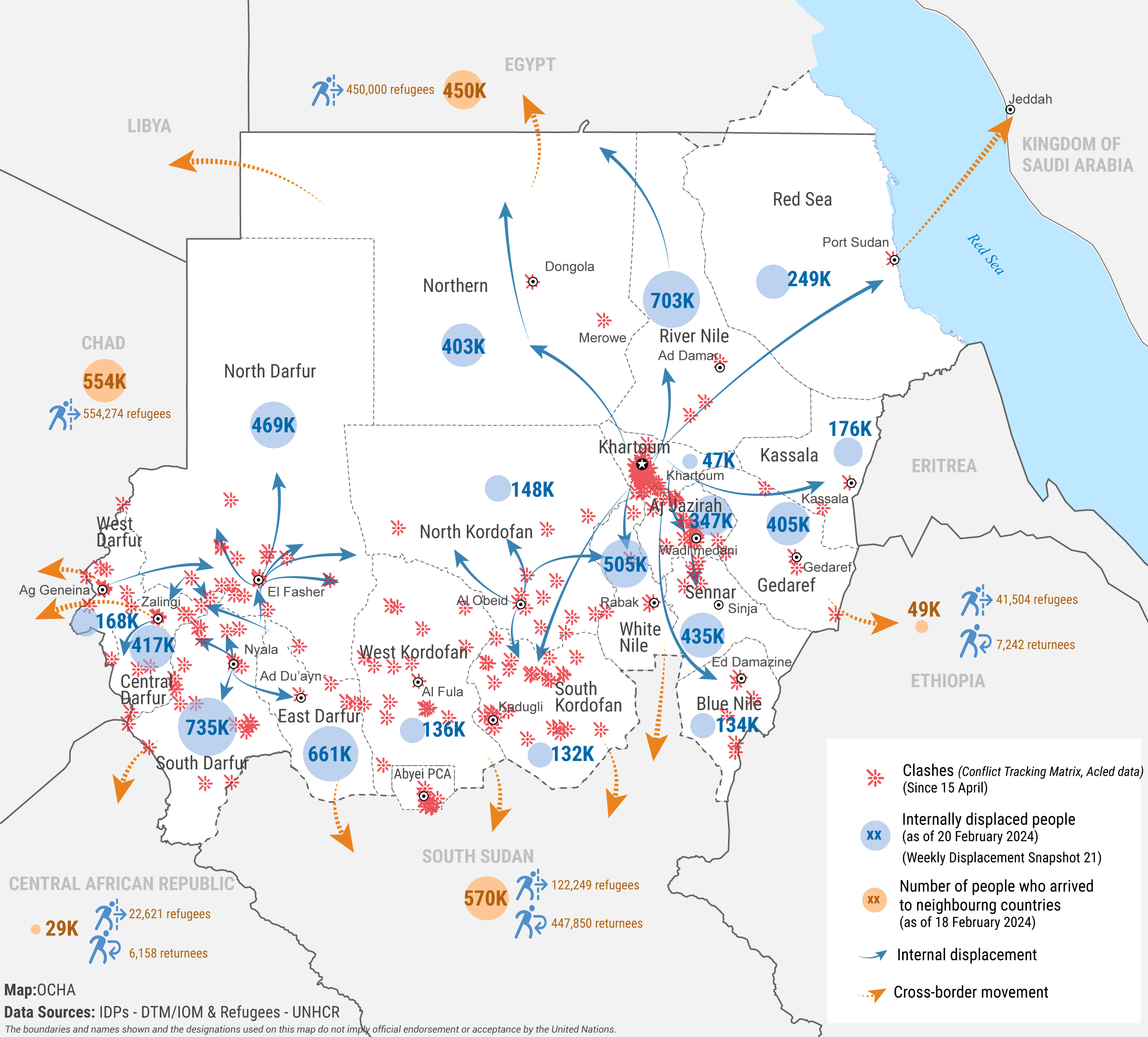 Sudan Sudan Humanitarian Update 23 February 2024 Digital   SDN Displacement Clashes  Map FU 20022024 