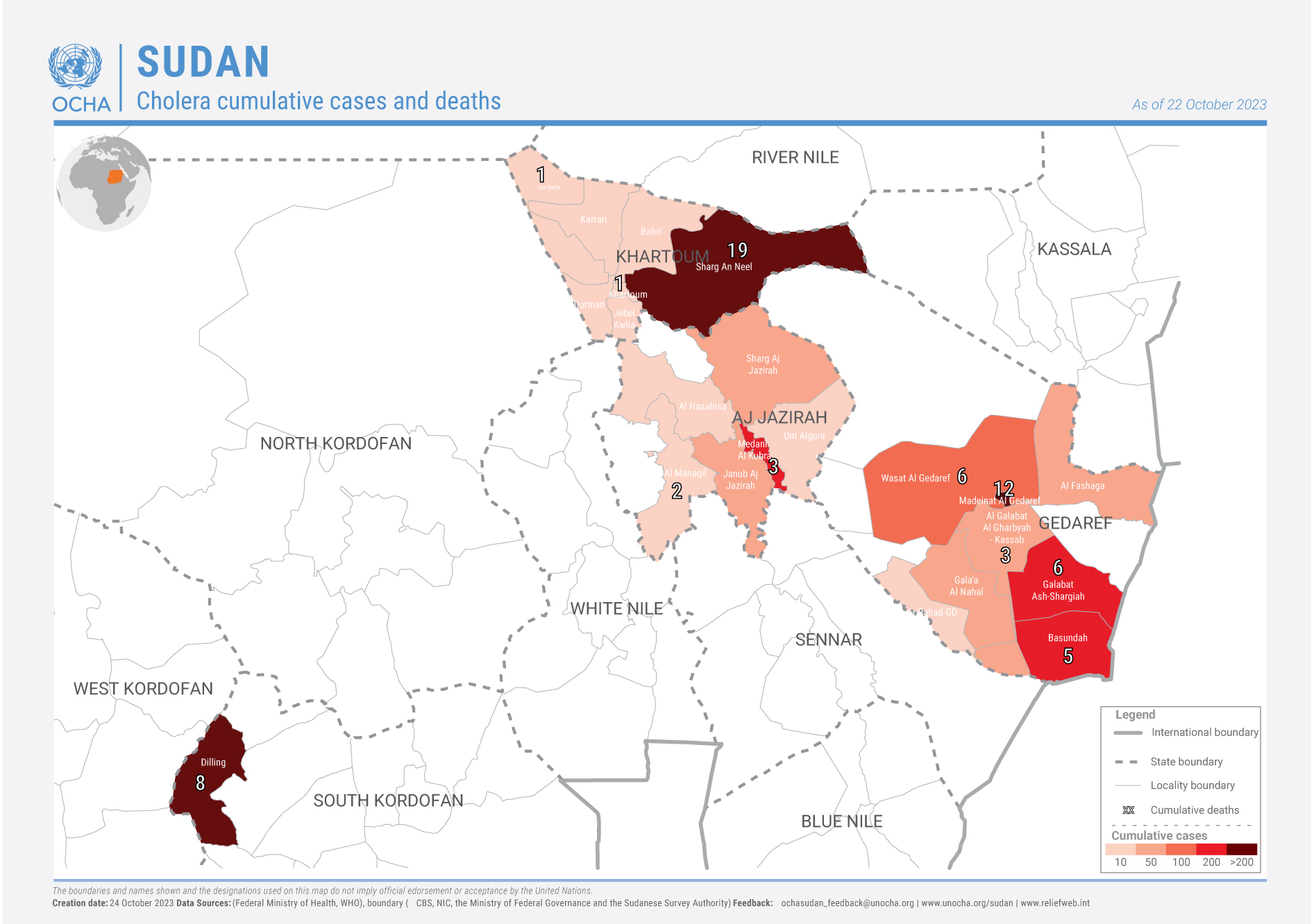 Sudan Digital Situation Reports   WHO Cumulative Cases Death 24Oct2023 