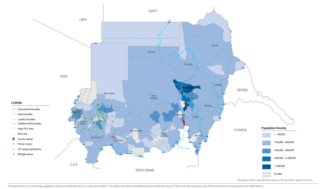 Sudan:  Population Density and potential COVID Hotspots