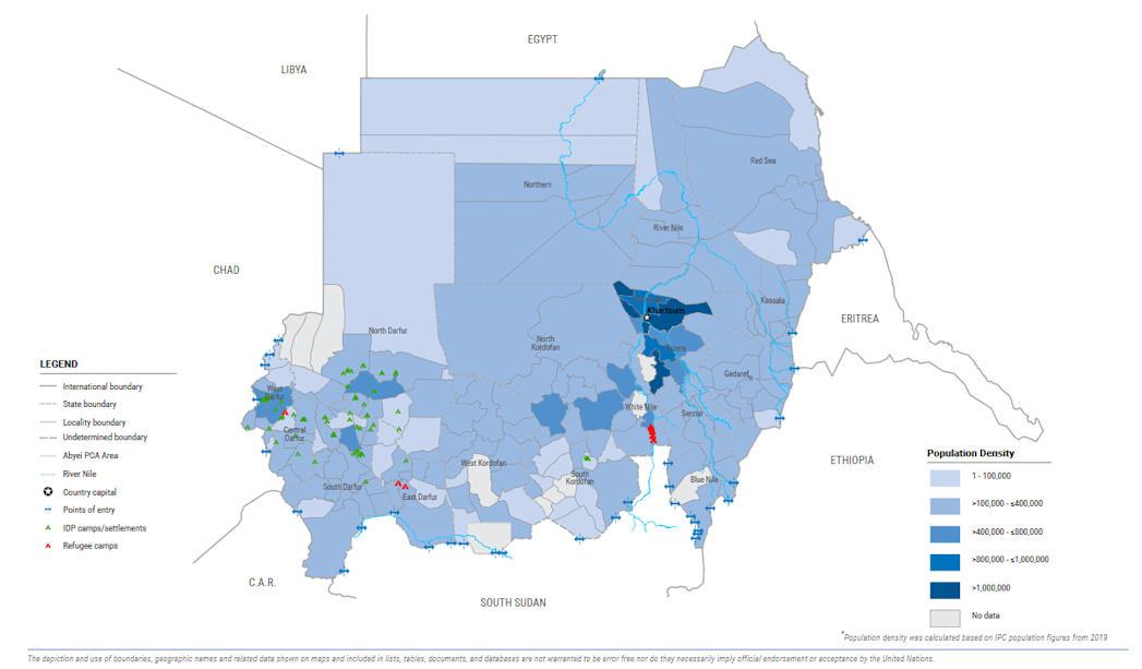 Sudan: Population Density and potential COVID Hotspots
