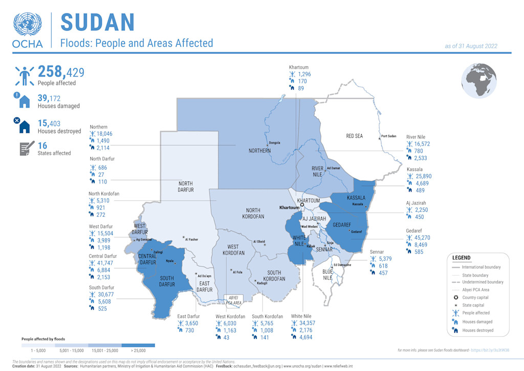 Sudan - Sudan Floods: People and Areas Affected (as of 31 August 2022