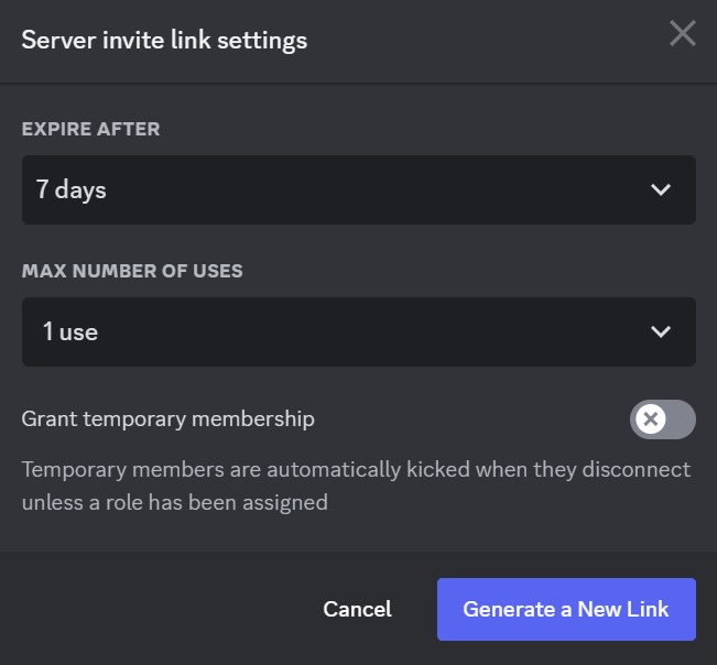 server invite settings