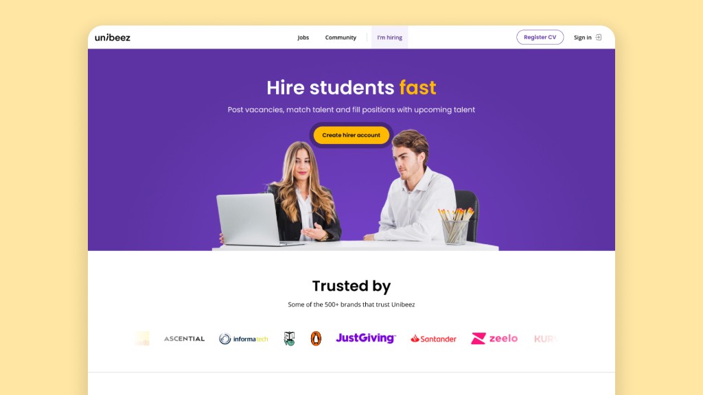 Unibeez — hirer landing