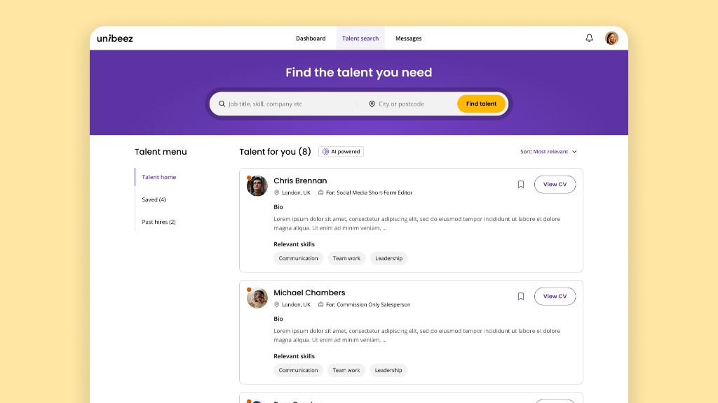 Unibeez — talent search