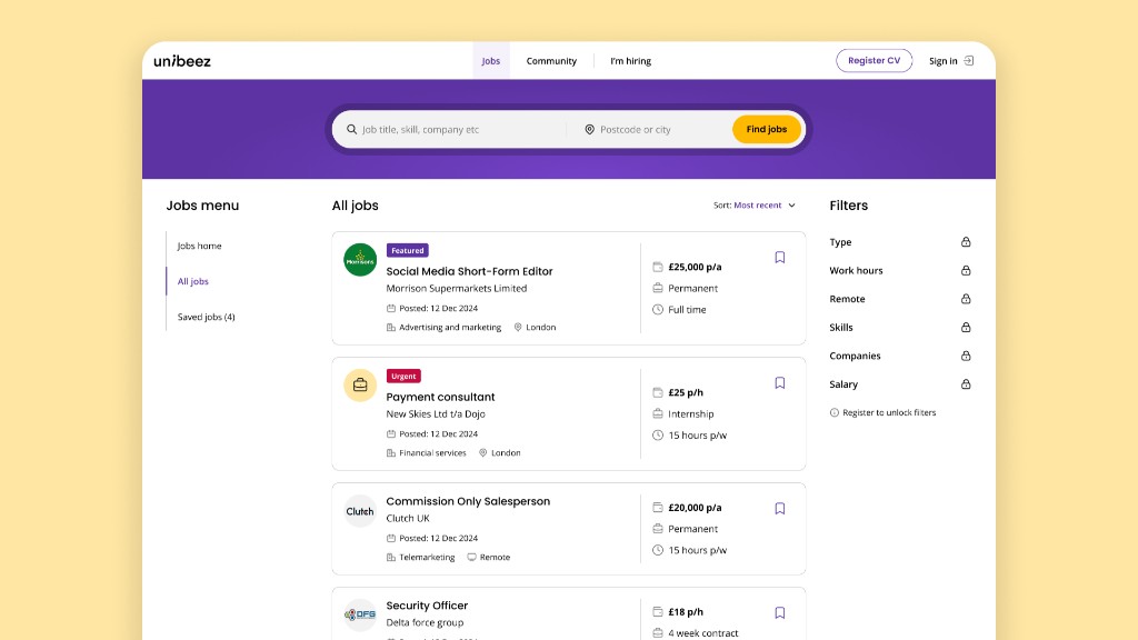 Unibeez — student jobs listing