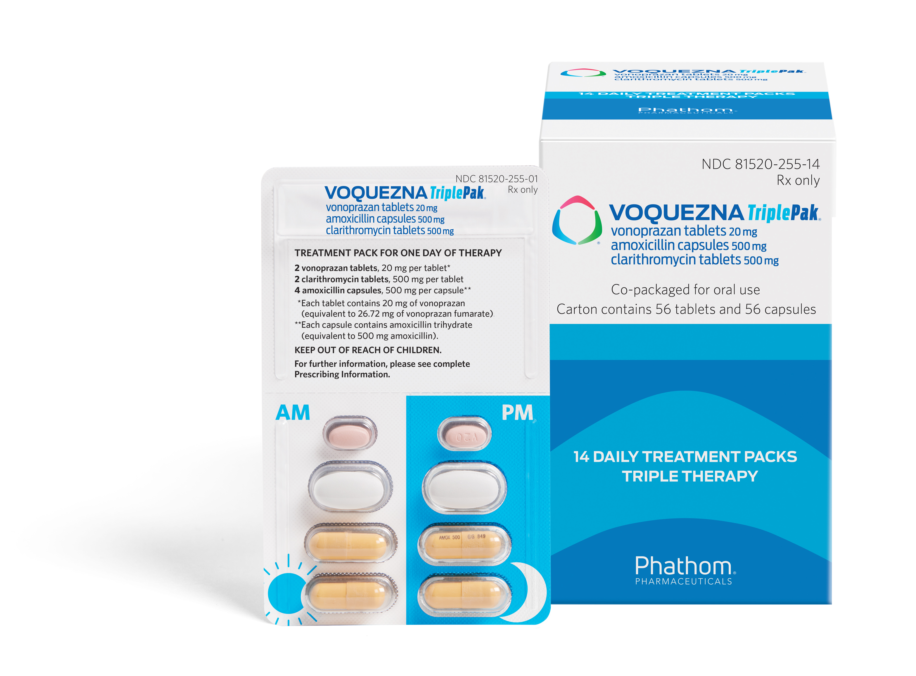 VOQUEZNA Triple Pak pill package with the twice a day dosage