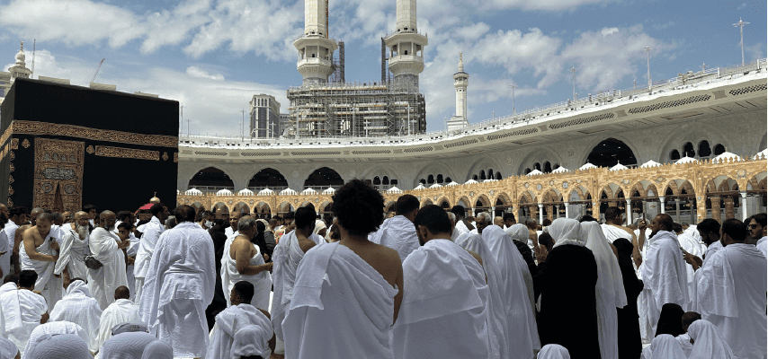 Muslim people around the Kaaba, during umrah 2025