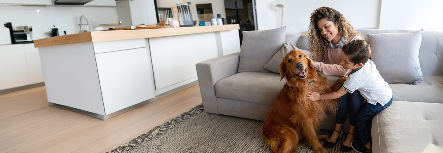 Family with golden retriever