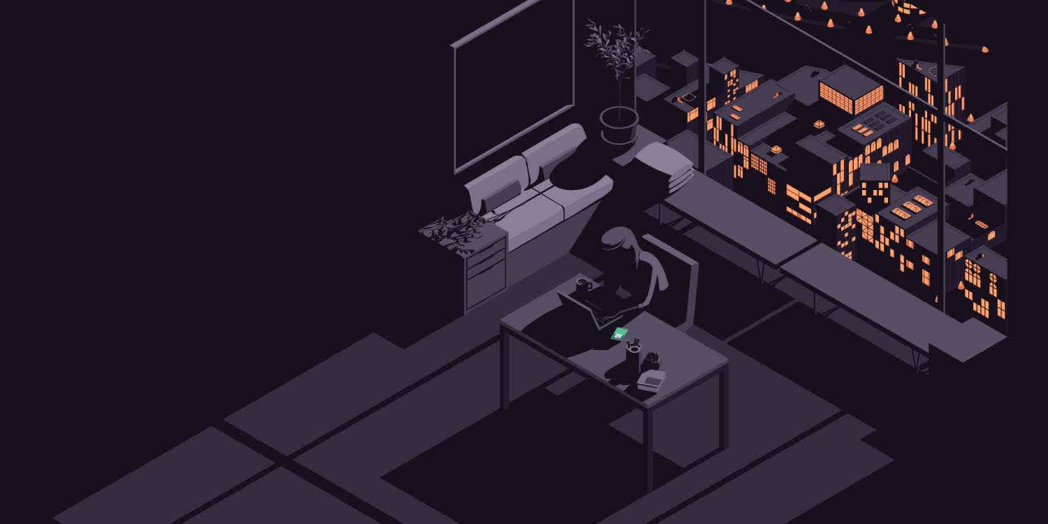 A developer sits at their desk in a high-rise apartment building, deploying production code, their phone next to them lit up green to indicate that everything appears to be OK.  Out the window behind them, block by block the city lights flicker and go dark as a bug in their production code inexplicably takes down the city’s power grid. Will the citizens report the bug to them? If only they were using Sentry, they would already know."undefined