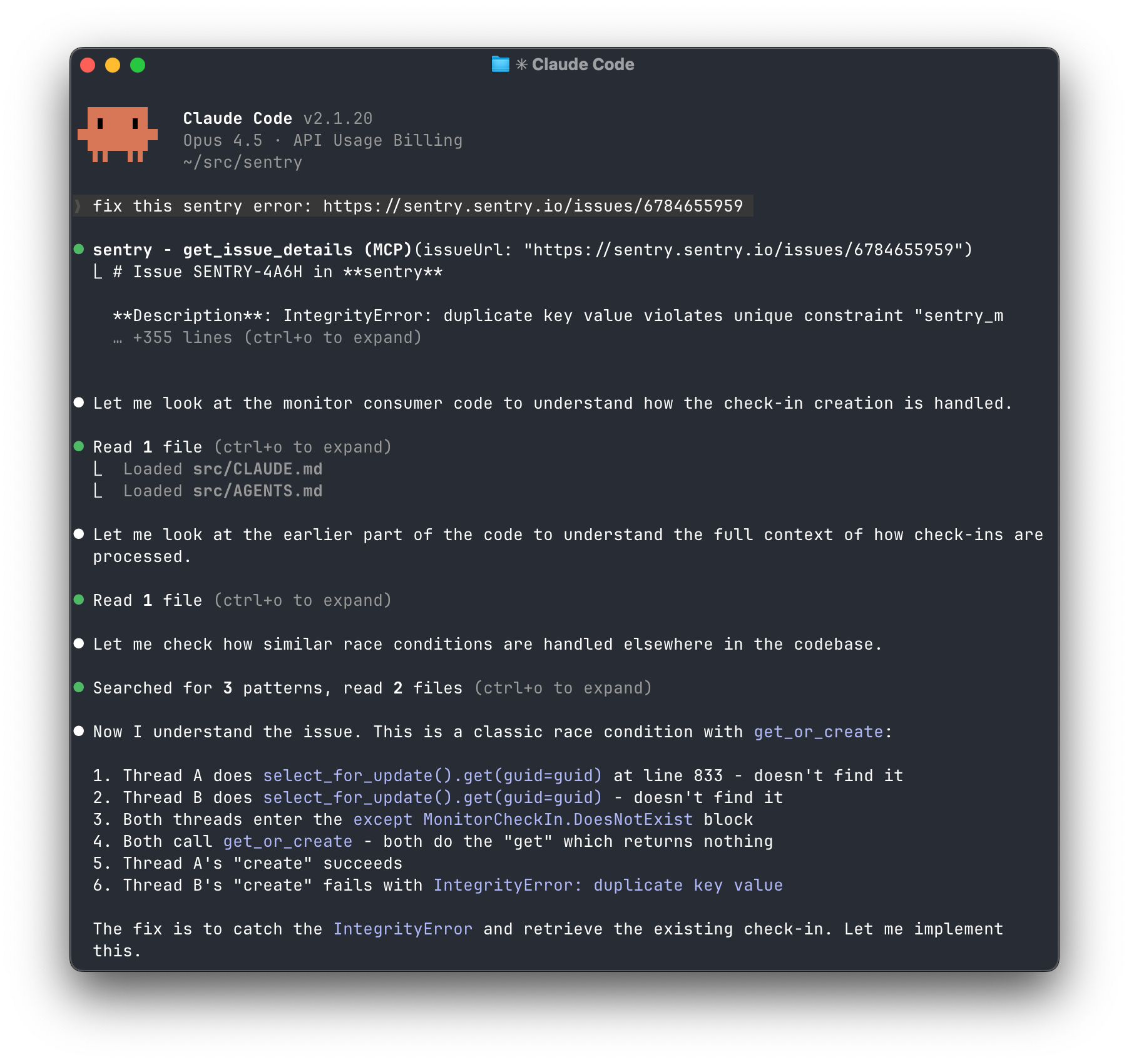 Screenshot showing Seer being used in Claude Code via MCP