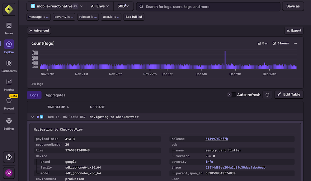 See logs right alongside your issues, traces, and session replays