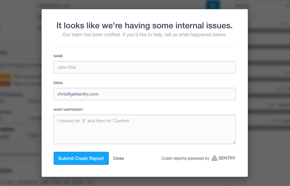 User feedback form