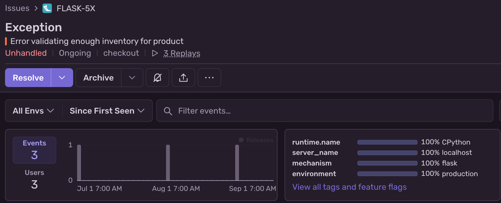 a screenshot of a sentry error