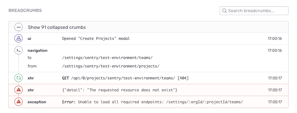 Sentry custom breadcrumbs