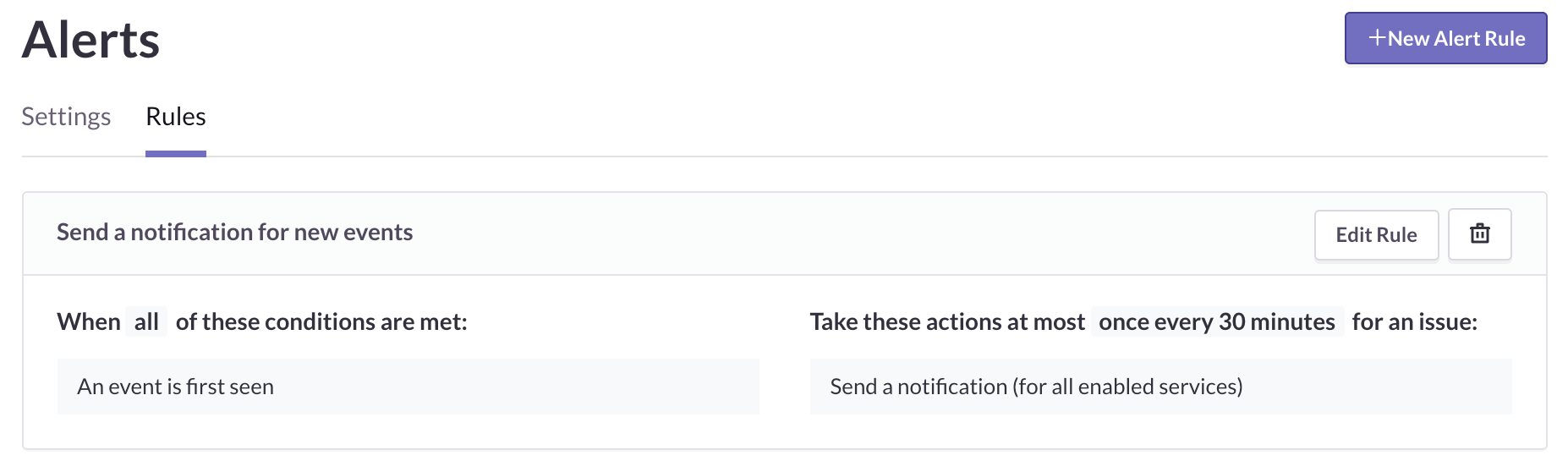 Sentry’s default alert rule