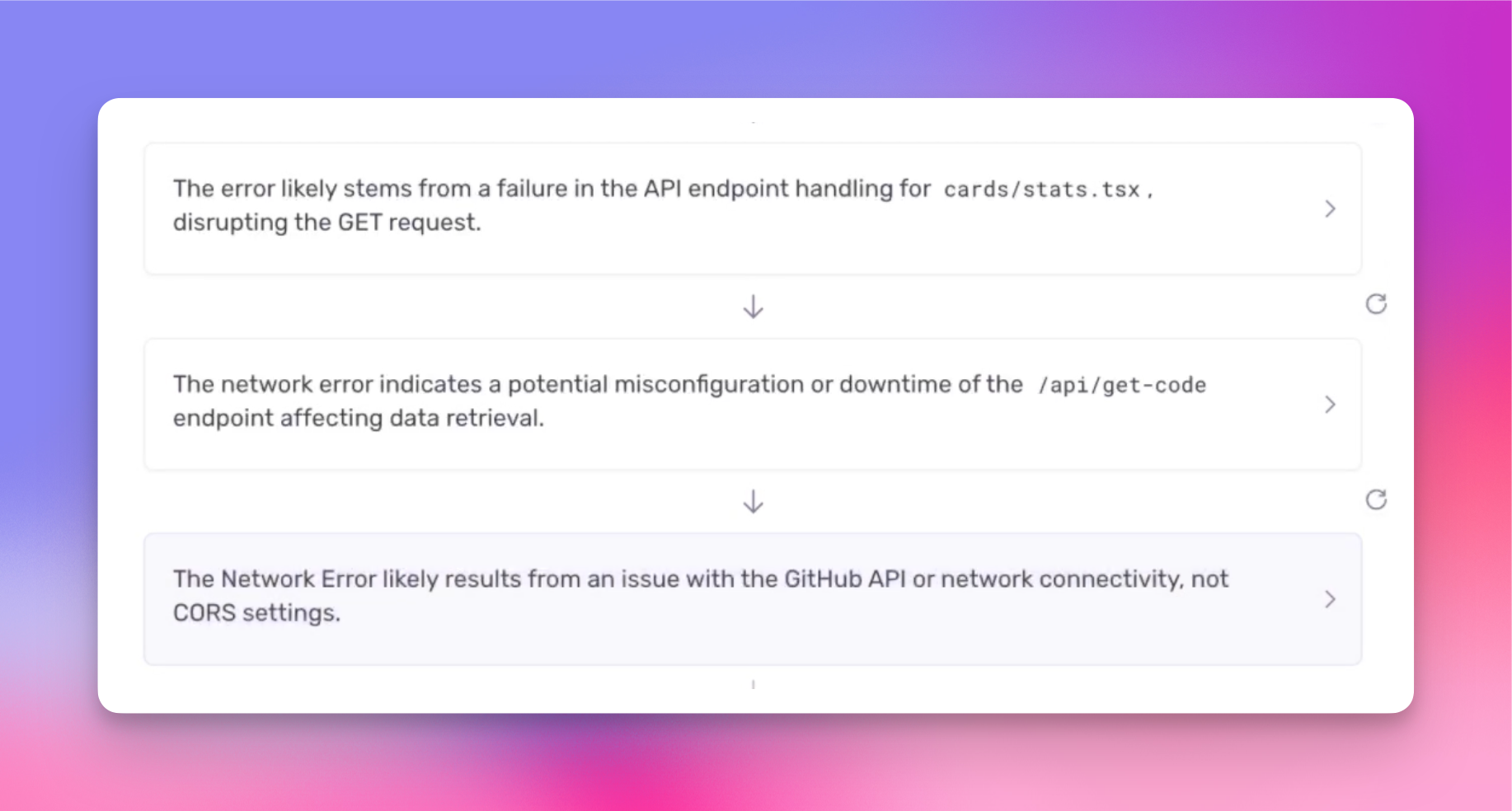 Autofix analyzes the issue in a number of steps and by adding source code to context