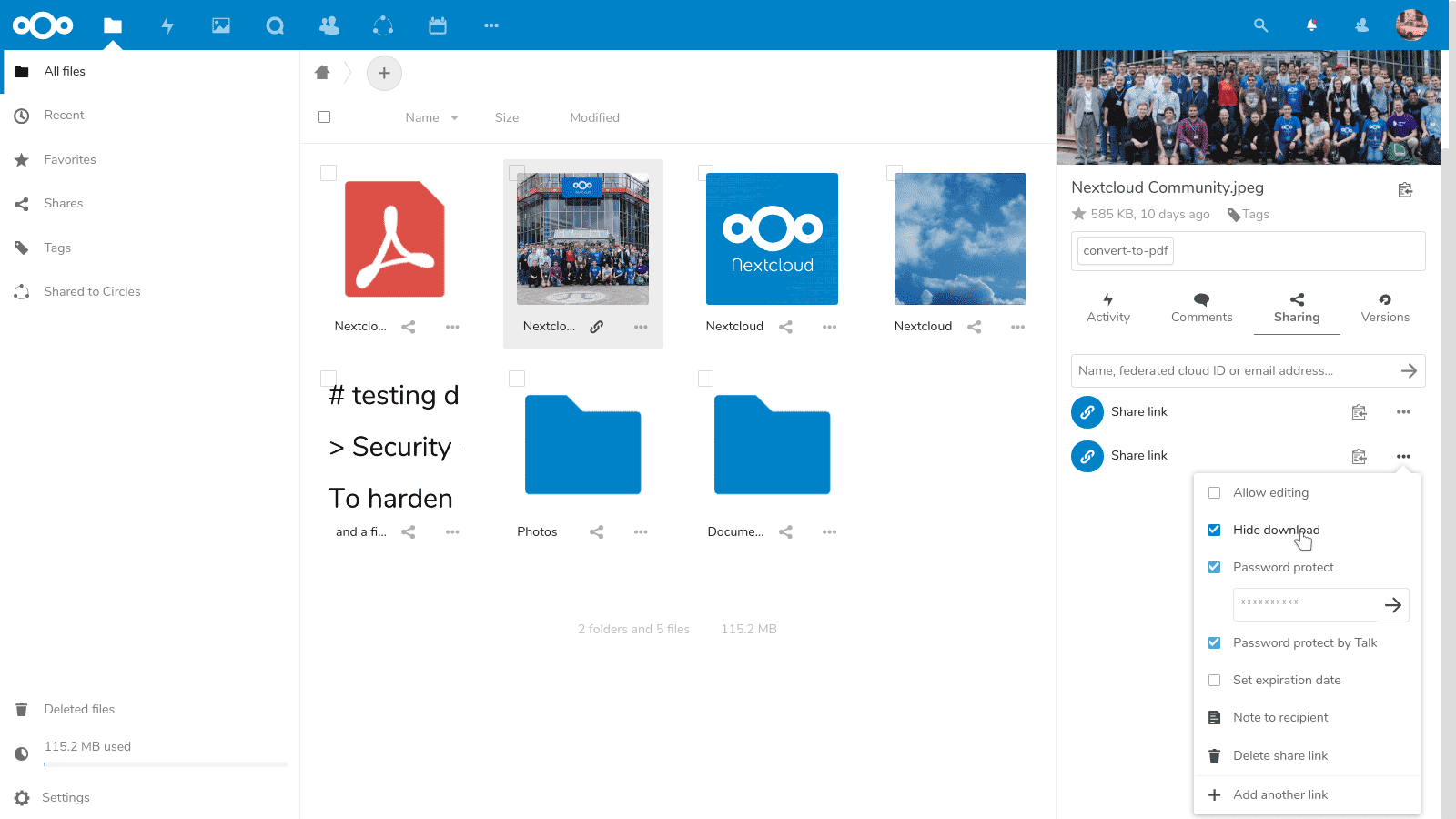 A screenshot showing the Nextcloud dashboard.